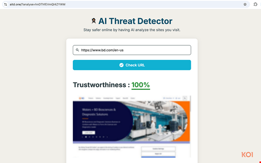 Le clic sur Scan with AI redirige vers le site aitd[.]one