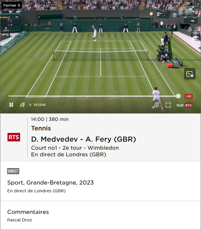 Wimbledon sur RTS depuis la France avec NordVPN